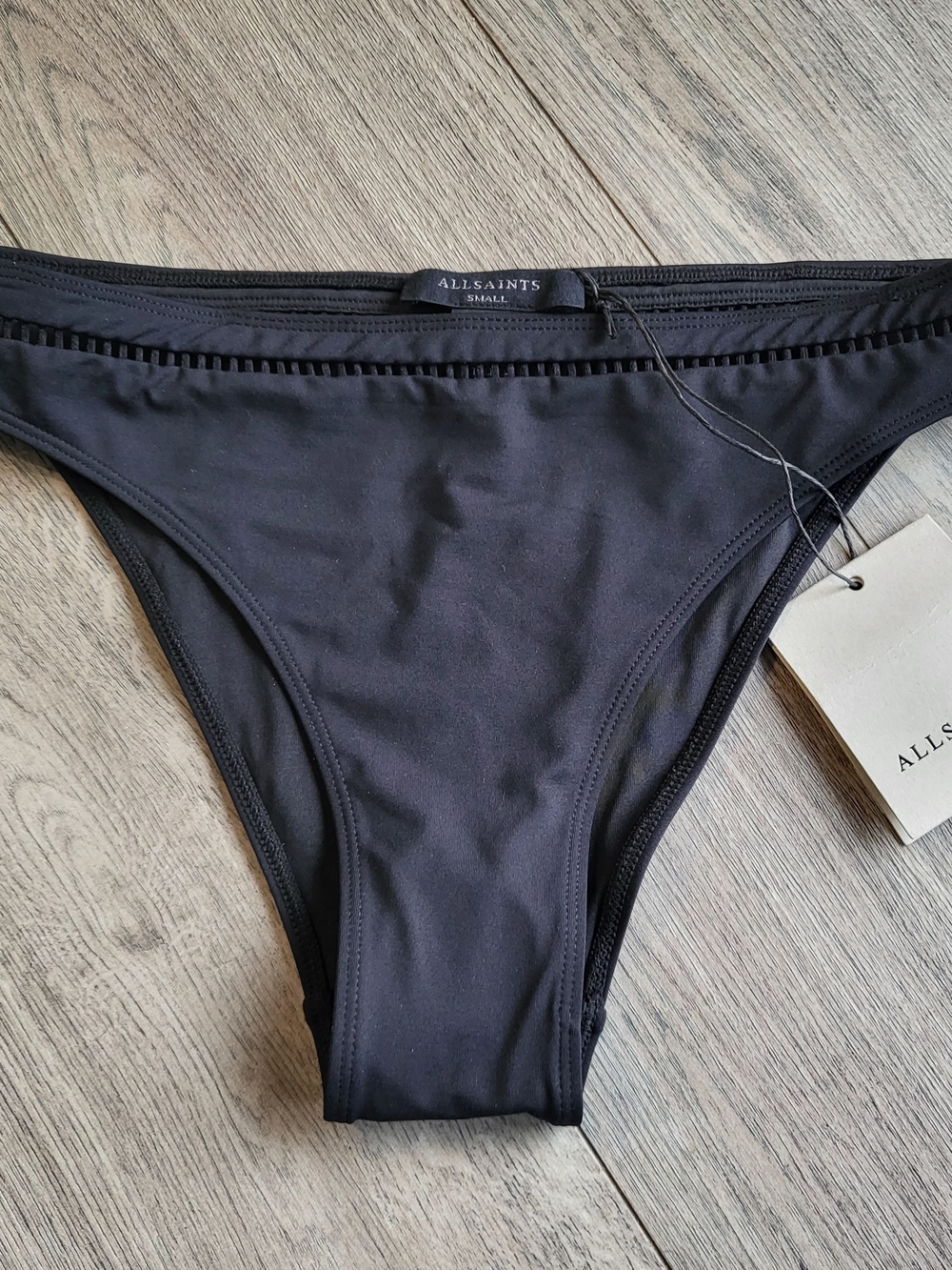 NWT AllSaints Gorah Black Bikini Bottom S Small Double Strap Ladder Mesh Cutout
